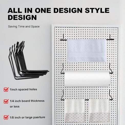 MDEOOSKY 12 قطعة من حامل المناشف Pegboard خطافات Pegboard، حامل المناشف الورقية لPegboard، ملحقات Pegboard لغرفة الحرف اليدوية، غرفة الغسيل، المطبخ، الحمام، ورشة العمل in Saudi Arabia