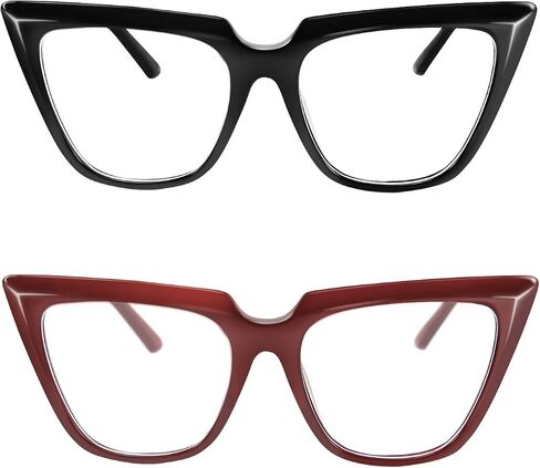 FEISEDY 2 PACK CHIC Cateye Blue Light Blocking Eyewear with Clear Lenses Large Frame Women B2619-F2 in Saudi Arabia