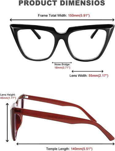 FEISEDY 2 PACK CHIC Cateye Blue Light Blocking Eyewear with Clear Lenses Large Frame Women B2619-F2 in Saudi Arabia