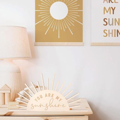 ديكور الحضانة تحت عنوان الشمس - علامة You Are My Sunshine، لوحة فنية جدارية على شكل نصف شمس، ديكورات منزلية خشبية بأشعة الشمس البوهيمية، You Are My Sunshine Christmas Photo Props in Kuwait