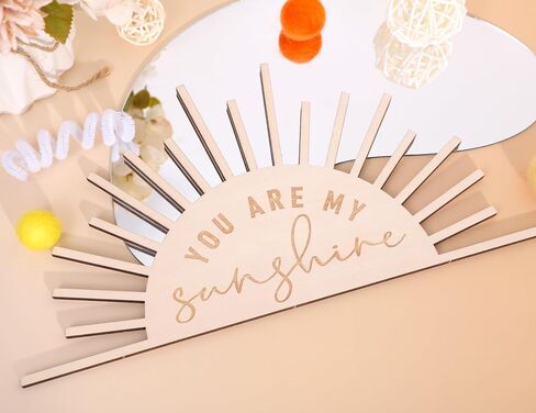 ديكور الحضانة تحت عنوان الشمس - علامة You Are My Sunshine، لوحة فنية جدارية على شكل نصف شمس، ديكورات منزلية خشبية بأشعة الشمس البوهيمية، You Are My Sunshine Christmas Photo Props in Kuwait