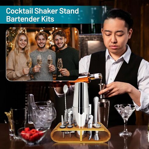 حامل أدوات النادل، حامل هزاز الكوكتيل، حامل تخزين من الخيزران، حامل أدوات النادل المحمول، رف هزاز الكوكتيل لهدية الانتقال إلى المنزل على الطاولة in Kuwait