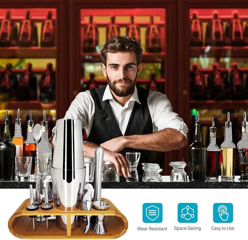 حامل أدوات النادل، حامل هزاز الكوكتيل، حامل تخزين من الخيزران، حامل أدوات النادل المحمول، رف هزاز الكوكتيل لهدية الانتقال إلى المنزل على الطاولة in Kuwait