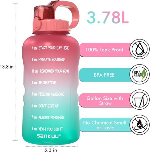 SANKUU Large 1 Gallon/128oz (When Full) Gallon Water Bottle Motivational with Time Marker & Straw, Leakproof Water Jug Ensure You Drink Daily Water Throughout The Fitness Day in Saudi Arabia