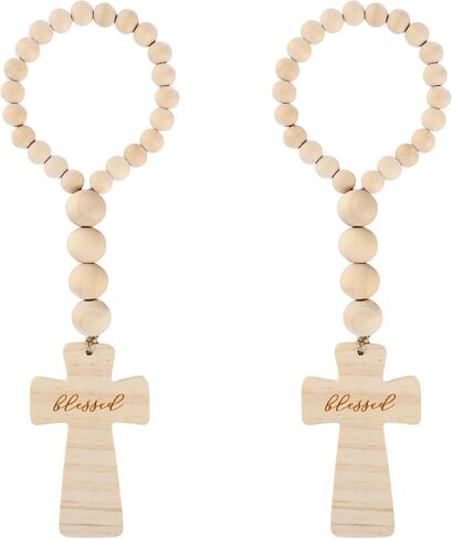 Wood Bead Garland with Blessed Cross, Blessing Beads with Cross, Prayer Beads for Baptism Gifts, Cross Decor for Home Door Knob, Tiered Tray, Shelves, Wall Decor,Tassel in Saudi Arabia