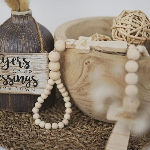 Wood Bead Garland with Blessed Cross, Blessing Beads with Cross, Prayer Beads for Baptism Gifts, Cross Decor for Home Door Knob, Tiered Tray, Shelves, Wall Decor,Tassel in Saudi Arabia
