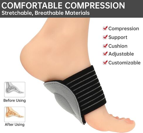 Arch Support for Plantar Fasciitis, 1Pair Adjustable Plantar Fasciitis Arch Support Inserts with Orthotic Brace Grey Compression Braces Sleeves for Foot Pain Sore Flat Feet High Arch in Saudi Arabia