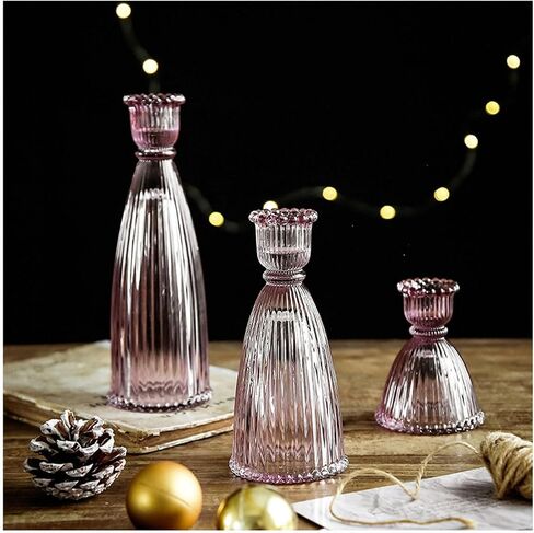GENTI 3Pcs Glass Candlestick Holders - Taper Candles Holder, Crystal Candle Stick Holder for Wedding Party Table Centerpieces, Green in Saudi Arabia