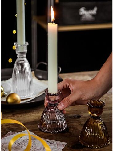GENTI 3Pcs Glass Candlestick Holders - Taper Candles Holder, Crystal Candle Stick Holder for Wedding Party Table Centerpieces, Green in Saudi Arabia