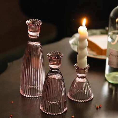 GENTI 3Pcs Glass Candlestick Holders - Taper Candles Holder, Crystal Candle Stick Holder for Wedding Party Table Centerpieces, Green in Saudi Arabia