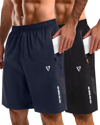 2 Pack Mens Athletic Shorts Quick Dry 7 Inch Running Shorts Breathable Mesh Gym Workout Shorts with Zipper Pockets(Black&Navy Blue,2XL in Saudi Arabia