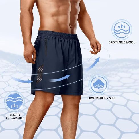 2 Pack Mens Athletic Shorts Quick Dry 7 Inch Running Shorts Breathable Mesh Gym Workout Shorts with Zipper Pockets(Black&Navy Blue,2XL in Saudi Arabia