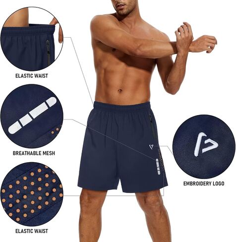 2 Pack Mens Athletic Shorts Quick Dry 7 Inch Running Shorts Breathable Mesh Gym Workout Shorts with Zipper Pockets(Black&Navy Blue,2XL in Saudi Arabia