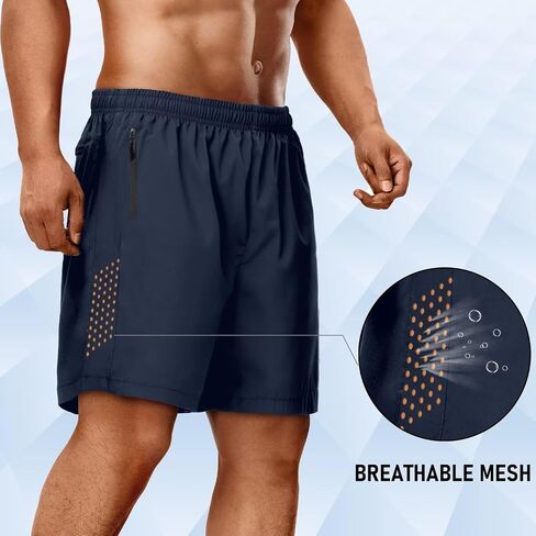 2 Pack Mens Athletic Shorts Quick Dry 7 Inch Running Shorts Breathable Mesh Gym Workout Shorts with Zipper Pockets(Black&Navy Blue,2XL in Saudi Arabia