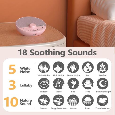 Portable White Noise Sound Machine with 18 Sleep Sounds, Battery Powered Bluetooth Function Knob Volume Control Sleep Timer, Travel White Noise Machine for Sleeping Adults Baby(Pink) in Saudi Arabia