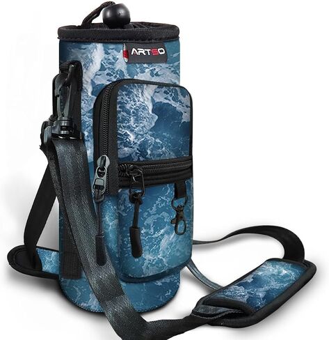 ARTSO حامل زجاجة المياه حقيبة حبال حامل الحقيبة، 25oz 32oz 40oz 64oz معزول زجاجة مياه كم غطاء مع قابل للتعديل الكتف حزام اليد جيب للتخييم المشي لمسافات طويلة، والزهور الملونة in Saudi Arabia