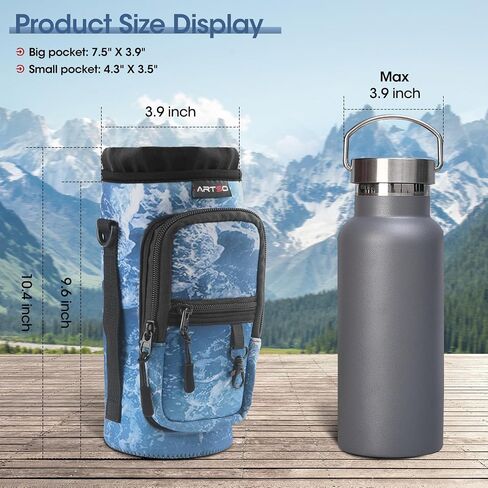 ARTSO حامل زجاجة المياه حقيبة حبال حامل الحقيبة، 25oz 32oz 40oz 64oz معزول زجاجة مياه كم غطاء مع قابل للتعديل الكتف حزام اليد جيب للتخييم المشي لمسافات طويلة، والزهور الملونة in Saudi Arabia