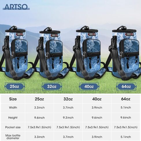 ARTSO حامل زجاجة المياه حقيبة حبال حامل الحقيبة، 25oz 32oz 40oz 64oz معزول زجاجة مياه كم غطاء مع قابل للتعديل الكتف حزام اليد جيب للتخييم المشي لمسافات طويلة، والزهور الملونة in Saudi Arabia