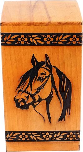Hardwood Cremation Urns for Human Ashes Adult Large - Wooden Burial Urn for Columbarium - Funeral Urn Box (Horse, 250 Cubic Inches - MW) in Saudi Arabia