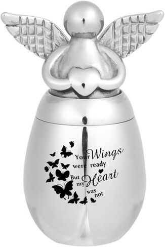 Small Keepsake Urns for Human Ashes Mini Cremation Urns for Ashes Stainless Steel Angel Memorial Ash Jar -Your Wings were Ready, But My Heart was Not (Silver) in Kuwait