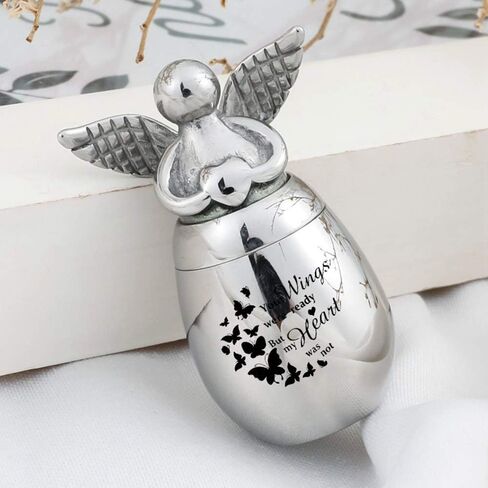 Small Keepsake Urns for Human Ashes Mini Cremation Urns for Ashes Stainless Steel Angel Memorial Ash Jar -Your Wings were Ready, But My Heart was Not (Silver) in Kuwait