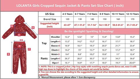 LOLANTA 2Pcs Girls Dance Outfits Cropped Sequin Jacket Pants Set, Kids Hip Hop Dance Costumes for 80s 90s Party 5-15 Years in Saudi Arabia
