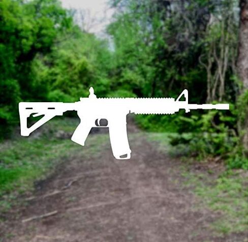 ملصق ناقل من الفينيل باللون الأبيض مقاس 6 بوصة AR-15 لبندقية هجومية للسيارة/الشاحنة/النافذة/الكمبيوتر المحمول (6 بوصة × 2 بوصة، أبيض) in Kuwait