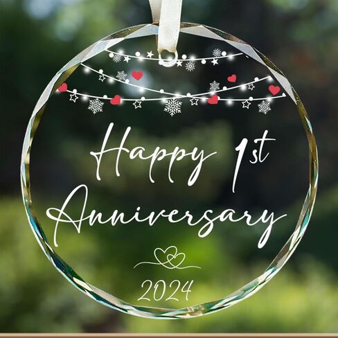 Sirjiera 1st Anniversary Romantic Gifts for Couples, Happy 1st Anniversary Ornament Sign, 1 Year Wedding Gifts Round Acrylic Keepsake, 2024 Best Anniversary Wedding Gifts for Wife Husband in Saudi Arabia