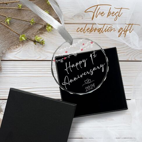 Sirjiera 1st Anniversary Romantic Gifts for Couples, Happy 1st Anniversary Ornament Sign, 1 Year Wedding Gifts Round Acrylic Keepsake, 2024 Best Anniversary Wedding Gifts for Wife Husband in Saudi Arabia