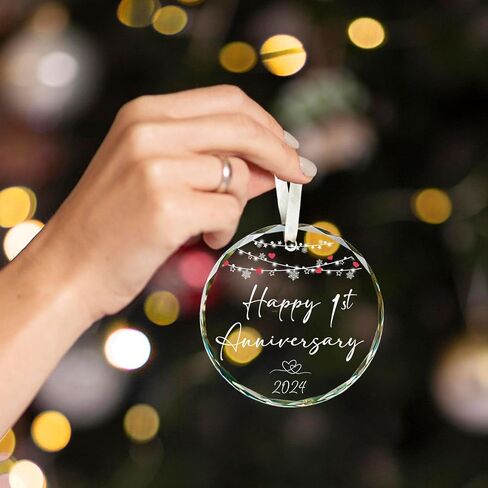 Sirjiera 1st Anniversary Romantic Gifts for Couples, Happy 1st Anniversary Ornament Sign, 1 Year Wedding Gifts Round Acrylic Keepsake, 2024 Best Anniversary Wedding Gifts for Wife Husband in Saudi Arabia