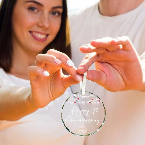 Sirjiera 1st Anniversary Romantic Gifts for Couples, Happy 1st Anniversary Ornament Sign, 1 Year Wedding Gifts Round Acrylic Keepsake, 2024 Best Anniversary Wedding Gifts for Wife Husband in Saudi Arabia