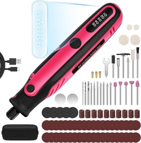 Cordless Rotary Tool 4V Pro, 5-Speed Rotary Tool Kit for Artists & DIYers - LED Display - Beginner Friendly - 18 Upgraded Accessories (Blue) in Saudi Arabia