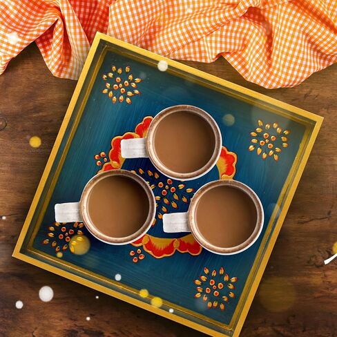 Wooden Decorated Tray Handmade Handcrafted Rectangular Decorative Tray Platters for Table Decor Kitchen Home and Gifting (Brown) in Saudi Arabia