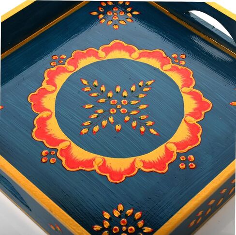 Wooden Decorated Tray Handmade Handcrafted Rectangular Decorative Tray Platters for Table Decor Kitchen Home and Gifting (Brown) in Saudi Arabia