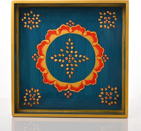 Wooden Decorated Tray Handmade Handcrafted Rectangular Decorative Tray Platters for Table Decor Kitchen Home and Gifting (Brown) in Saudi Arabia