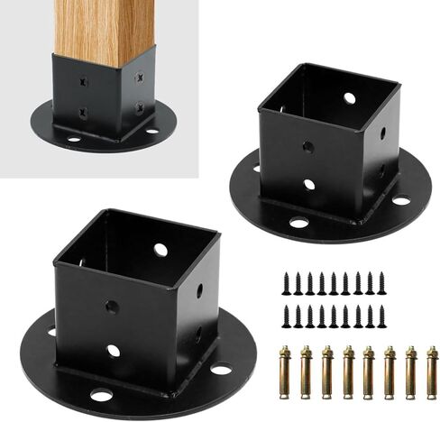 Fence Pole Floor Flanges, 2 "x 2" Square Column Base Bracket Kit, Used for Wall Mounted Column Anchor Base Bracket of Deck Railing Mailbox(2 Pack) in Saudi Arabia