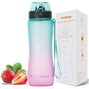 Water Bottle with Straw, 25 oz Motivational Water Bottles with Time Marker to Drink, Leak-Proof Tritan BPA-Free with Carrying Strap for Women Men Gym Fitness Outdoor (Green Purple)