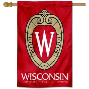 College Flags & Banners Co. UW Badgers Crest Logo Two Sided House Flag