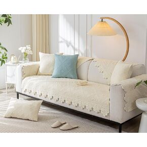 Luxury Cotton Solid Embroidery Sofa Cover Boho Farmhouse Sofa Slipcover Soft Quilted Sectional Couch Cover Non-Slip Sofa Slipcovers Washable Furniture Protector for Pet Kids (Khaki,36"x36")