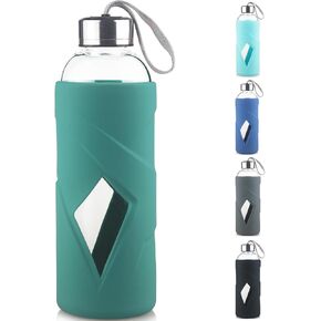 32 oz Borosilicate Glass Water Bottle BPA Free Reusable Glass Drinking Bottle with Silicone Sleeve and Stainless steel Lid