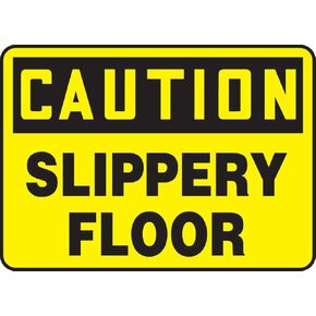 Accuform MSTF625XV Adhesive Dura-Vinyl Sign, Legend "Caution Slippery Floor", 7" Length x 10" Width x 0.006" Thickness, Black on Yellow
