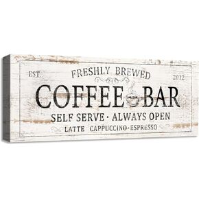 SOOTHAN Coffee Tea Cocoa Bar Sign Decor Farmhouse Coffee Plaque with Wood Grain Retro Coffee Decor for Coffee Bar Open Daily Self Serve Kitchen Cafe Pub Coffee Corner Decoration Accessories 6"x17"
