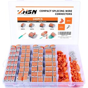 Zhushan 100 PCS Compact Lever Wire Connector Nuts Set, 2/3/4/5 Port Push-in Lever Wire Joiner Connector Kit, Quick Connection Terminal 28-12 AWG