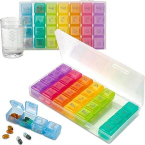 Weekly Pill Organizer - Pack of 2-4 Compartment Am/Pm Pill Box, 7 Day Large Travel Medication Dispenser Case for Vitamins, Supplements and Medicine