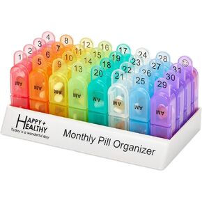 Monthly Pill Organizer 2 Times a Day, 30 Day Pill Box AM PM, Morning and Night One Month Pill Box Organizer with Daily Removable 31 Day Pill Organizers and Organizing Tray