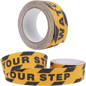 Watch Your Step Floor Signs, Heavy Duty Anti-Slip Safety Roll Grip Strip Non-Slip Traction Step Tape, 2 X 16.4' Anti Slip Tape Stickers, Abrasive Adhesive for Stairs, Safety,