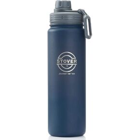 STOVER 25oz Insulated Water Bottle, Wide Mouth Double-Walled Stainless Steel- Vacuum Sealed, Leakproof, Durable, Slim Design Fits in Cup Holder- Flip Top Lid/Spout for Travel- Women/Men (Light Blue)