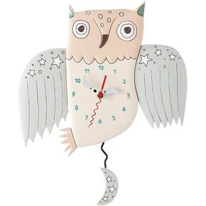 Enesco Allen Designs Sweet Dreams Owl Wall Clock - Battery Operated Pendulum Analog Clock, Stone Resin Decorative Clocks for Walls Home Decor Kitchen Clocks, 11.02 Inch