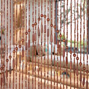 52 Strands Wood and Bamboo Beaded Curtain for Doorway 35" x 75" Wooden Hanging Room Divider Decorative Handmade Doorway Bohemian Beads String Curtain Rustic Home Porch Bedroom Decor (Beige)