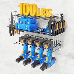 Large Capacity Power Tool Organizer Holds 200 Lbs, Tool Organizers and Storage with 8 Drill Holder, Adjustable & Removable Power Tool Organizer Wall Mount for Easy Installation, 2 PACK